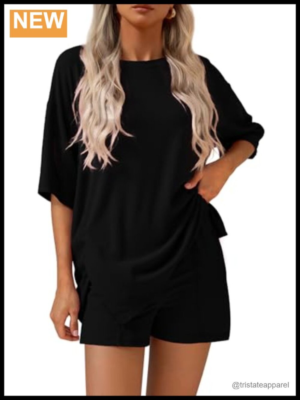 2 Piece Lounge Set Short Sleeve Oversized Top & Wide Leg Shorts